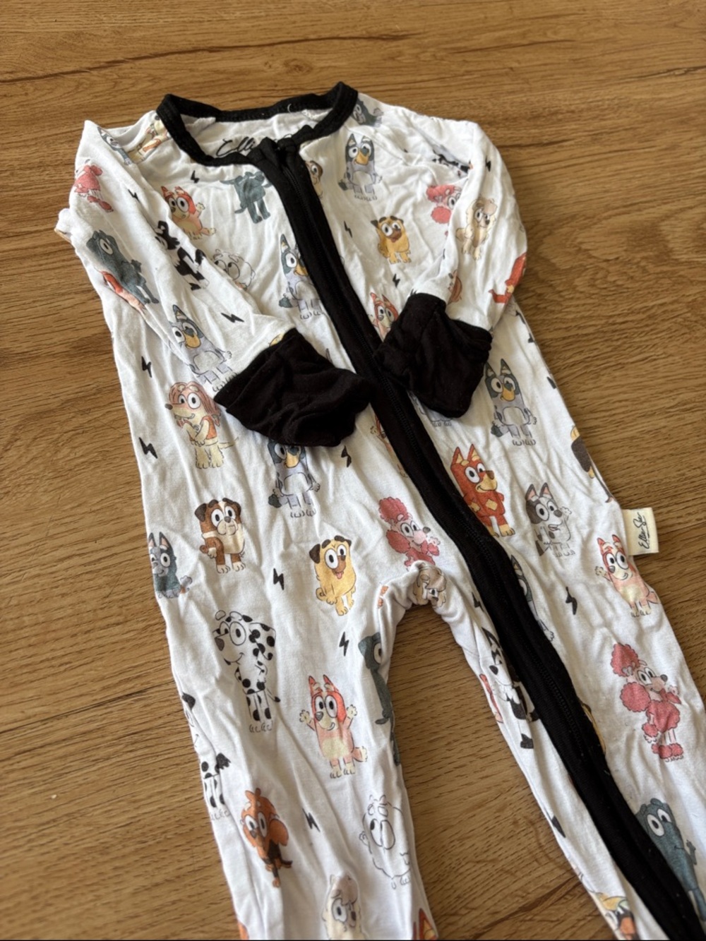 Bluey Kids One-Piece Pajamas in White with Black Trim